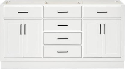 ARIEL Hepburn 66-inch Bathroom Vanity Base Cabinet,Solid Wood, 4 Soft Closing Doors, 6 Dovetail Drawers, White