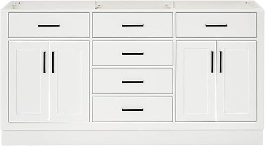 ARIEL Hepburn 66-inch Bathroom Vanity Base Cabinet,Solid Wood, 4 Soft Closing Doors, 6 Dovetail Drawers, White
