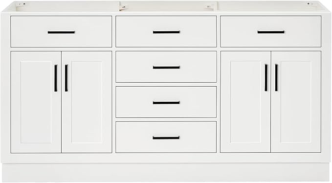 ARIEL Hepburn 66-inch Bathroom Vanity Base Cabinet,Solid Wood, 4 Soft Closing Doors, 6 Dovetail Drawers, White