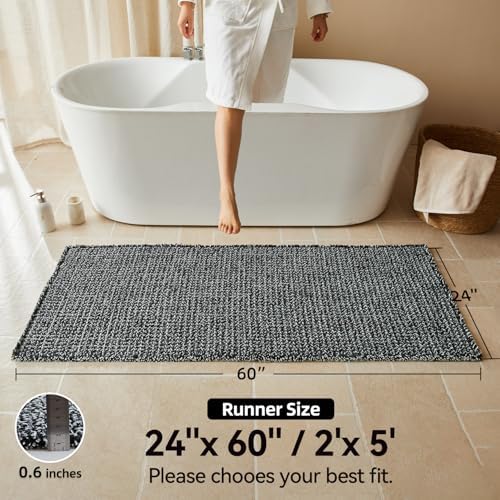 Triohero Waffle Runner Rug Bathroom, Long Boho Bath Mat 24x60 Black & White