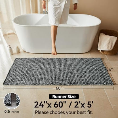 Triohero Waffle Runner Rug Bathroom, Long Boho Bath Mat 24x60 Black & White