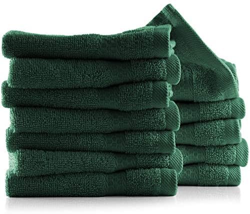 Hearth & Harbor Washcloths 12 Pack - 100% Cotton Washcloth for Body and face, High Absorbent and Soft 13"x13" Body Wash Cloth, Quick Dry - Hunter Green Washcloths