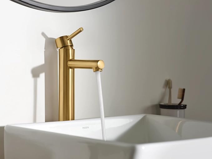 Moen 6192BG Align One-Handle Single Hole Modern Vessel Sink Bathroom Faucet, Brushed Gold