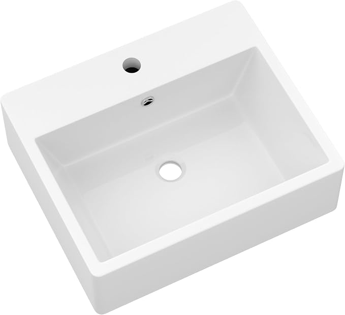 Wallmounted Bathroom Vessel Sink - 20"x17" Rectangular Floating Wall Hung Sinks Ceramic Wash Hand Basin White Wall Mount Vanity Sink for Mordern Bathroom
