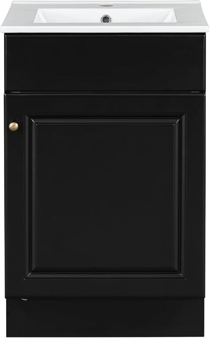 Christopher Knight Home Vanes Wood Frame 20" Bathroom Vanity with Ceramic Sink, Cabinet with Soft-Closing Door Shelf and Adjustable Shelf, Open Back, Metal Hardware, Storage/Organizer, Black