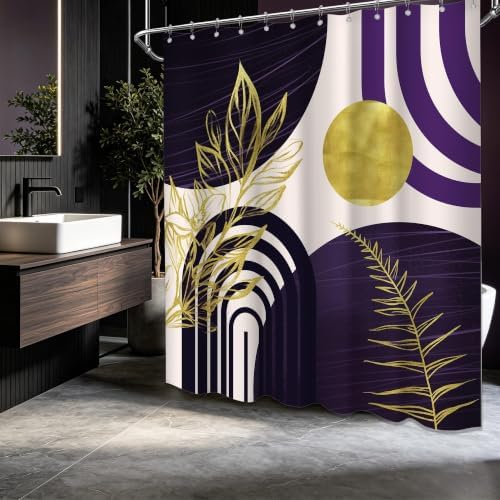 Dark Purple and Gold Extra Long Shower Curtain, Tall 72X84 in