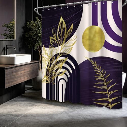 Dark Purple and Gold Extra Long Shower Curtain, Tall 72X84 in