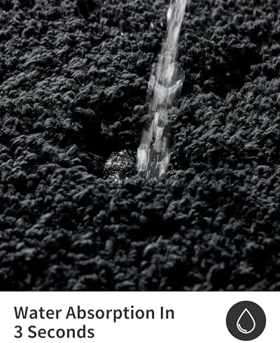 ILANGO Black Bathroom Rugs 36" × 24" Non Slip & Super Absorbent Extra Thick Soft, Washable Bath Mat for Floor, Microfiber Plush Shaggy Bath Rug with Rubber for Bathtub Shower Room Sink