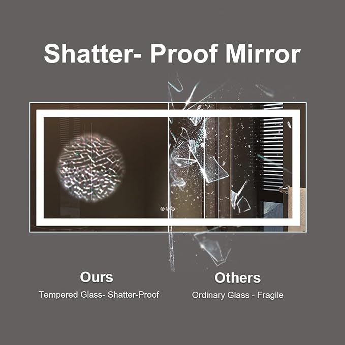 LED Bathroom Mirror, 96"X36" with Front Light and Backlit | Stepless Dimmable, Anti-Fog, Shatter-Proof, HD Reflection, Memory, 3 Colors Lighting, UL Listed.