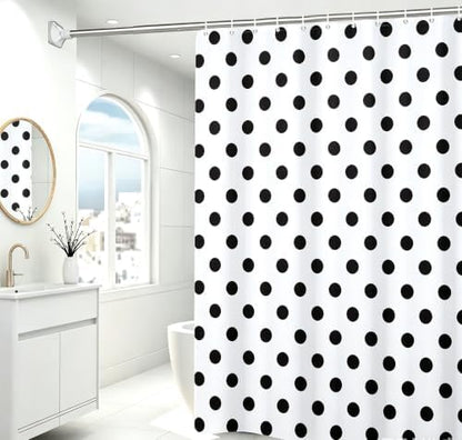 Polka Dots Shower Curtain, Black White Waterproof Fabric Shower Curtain for Bathroom with Modern Abstract Geometric Circle Bath Curtain Decor with Hooks, Machine Washable, 60''Wx72''L