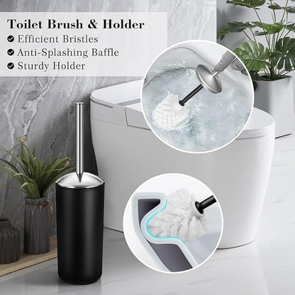 Black Bathroom Accessories Set, 23Pcs Bath Accessory Sets Complete with Bathtub Mat, Shower Curtain Set with Hooks, Soap Dispenser, Toothbrush Holder, Qtip Holder, Trash Can, Toilet Brush