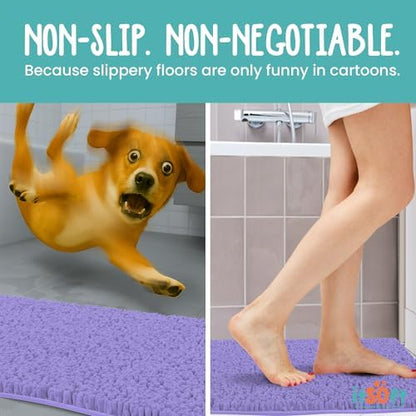 ITSOFT Large Plush Bathroom Rug 47"x21", Absorbent Machine Washable Non Slip Chenille Bath Mats, Quick Dry Bathmat, Bath Rugs for Bath, Shower, Bedroom, or Door Mat, Lavender
