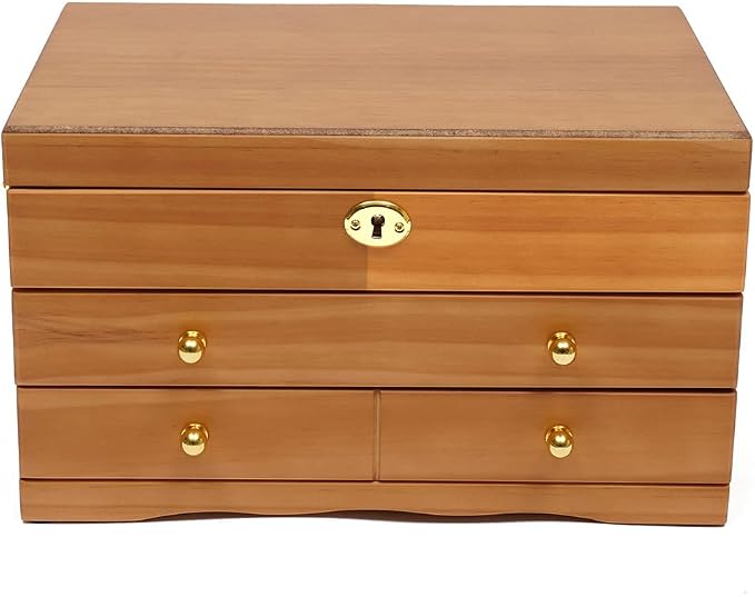 Extra Large 3 Layers Wooden Jewelry Box Jewelry Case Cabinet Armoire Ring Necklacel Gift Storage Box Organizer(3 Layers,W/mirror)
