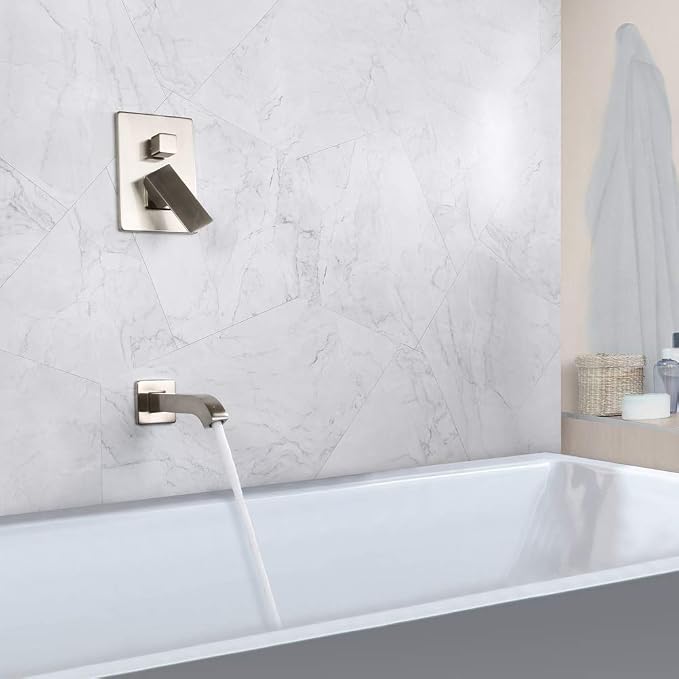 Shower Tub Faucet Set Brushed Nickel Bathroom 8 Inch Shower Head System with Tub Spout Wall Mounted Singe Handle Tub and Shower Trim Kit with Valve