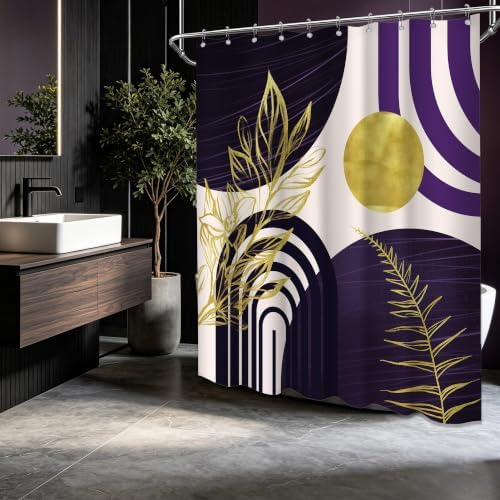 Dark Purple and Gold Shower Curtain, 60X72 in, Mid Century Modern Plum