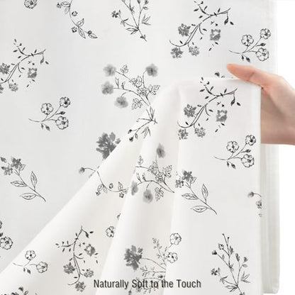 Black Floral Farmhouse Vintage Cotton Shower Curtain French Country 72Wx72H