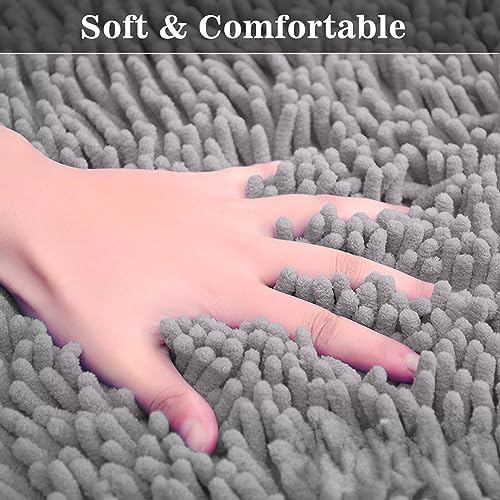 Half Round Bath Mat Grey Bathroom Rugs Semicircle Chenille Bath Rugs Water Absorbent Floor Mats for Kids Washable Bathroom Shower Mat Area Rugs (19.2" x 31.1")