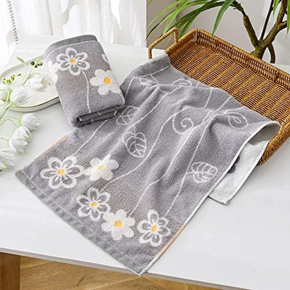 YiLUOMO Flower Pattern Grey Hand Towels 100% Cotton Ultra Absorbent Hand Towels for Bathroom(2 Pieces, 13" X 29")
