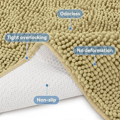 Bcoimo Bath Rug Mat,Beige Chenille High Absorbent Bathroom Shower Tub Mats
