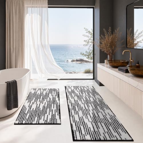 BSICPRO Bathroom Rugs Sets 2 Piece, Modern Bath Mat 20"x47"+20"x32", Black