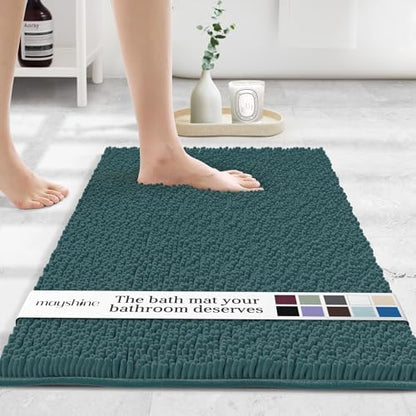 MAYSHINE Large Plush Shaggy Chenille Bath Mat, 39"x24", Extra Soft, Super Absorbent, Non-Slip Bathroom Rug, Fluffy Microfiber, Area Rug Sets for Bathroom Floor, Kitchen, Living Room, Teal