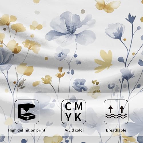 Blue Floral Hand Towels 14x28 Inch Grey Yellow Watercolor Flower Absorbent Microfiber Soft Dish Washing Cloth Face Tea Towel for Home Hotel Gym Laundry Room Kitchen Bathroom Decor