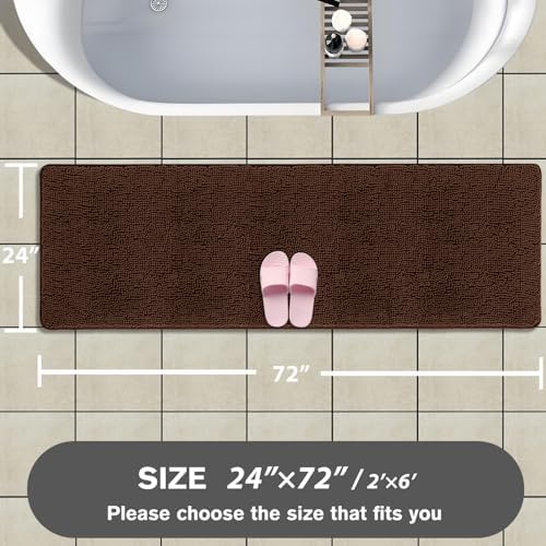 Bathroom Runner Rug 24 x 72 Non Slip – Extra Long Bath Mat | Absorbent and Washable Thick Chenille Runner Rug for Bathroom, Shower, Tub, Sink(Brown)