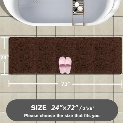 Bathroom Runner Rug 24 x 72 Non Slip – Extra Long Bath Mat | Absorbent and Washable Thick Chenille Runner Rug for Bathroom, Shower, Tub, Sink(Brown)