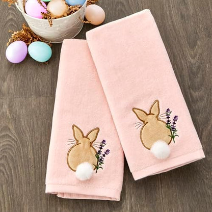 SKL Home Cotton Tail Hand Towel Set-2pc, 100% Cotton, 3D-Embroidered, Pink