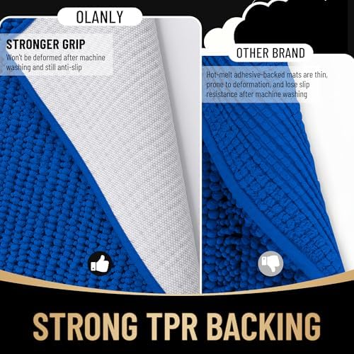 OLANLY Thick Chenille Absorbent Bathroom Rugs Mat 36x24, Royal Blue