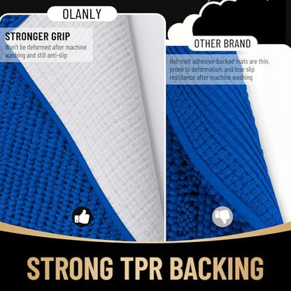 OLANLY Thick Chenille Absorbent Bathroom Rugs Mat 36x24, Royal Blue