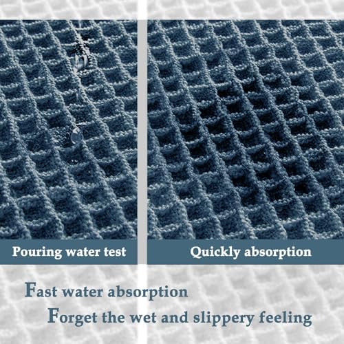 ZALL Blue Waffle Bath Mat,Super Absorbent Non Slip Bathroom Rug, 24x36inch, Machine Washable Ultra Soft Floor Mats