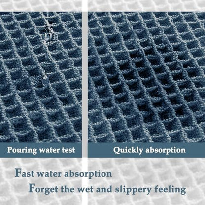 ZALL Blue Waffle Bath Mat,Super Absorbent Non Slip Bathroom Rug, 24x36inch, Machine Washable Ultra Soft Floor Mats