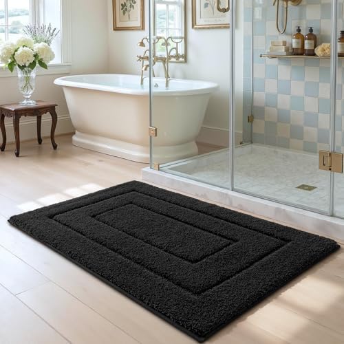DEXI Bathroom Rugs 24x16, Non-Slip and Absorbent Bath Mat, Black