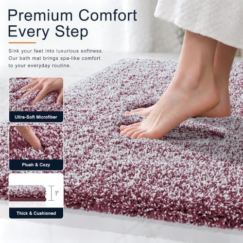 OLANLY Microfiber Bathroom Rugs U-Shaped Mats 24x20, Burgundy and White