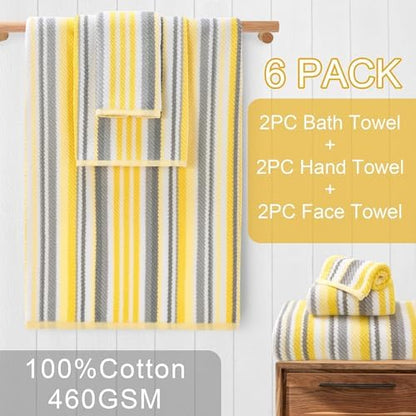 VOOVA & MOVAS Yellow Gray Towels for Bathroom 6 Pack, 100% Cotton