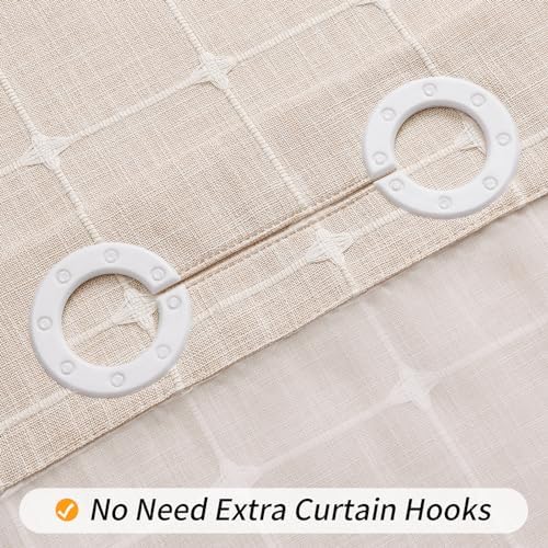 MitoVilla No Hooks Required Farmhouse Shower Curtain with Snap-in Liner - with Window & Magnets, Boho Cotton Linen Fabric Shower Curtains with Tassels for Rustic Bathroom Decor, Beige/Cream, 72 x 74