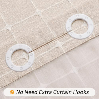 MitoVilla No Hooks Required Farmhouse Shower Curtain with Snap-in Liner - with Window & Magnets, Boho Cotton Linen Fabric Shower Curtains with Tassels for Rustic Bathroom Decor, Beige/Cream, 72 x 74