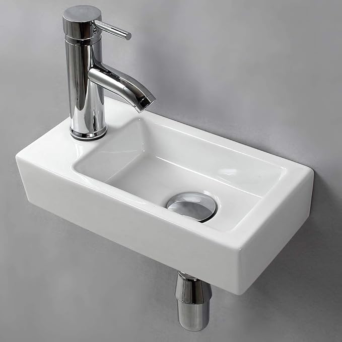 Wall Hung Basin Sink Small Cloakroom Basin Rectangle Ceramic Wash Basin Right Hand (Left Hand)