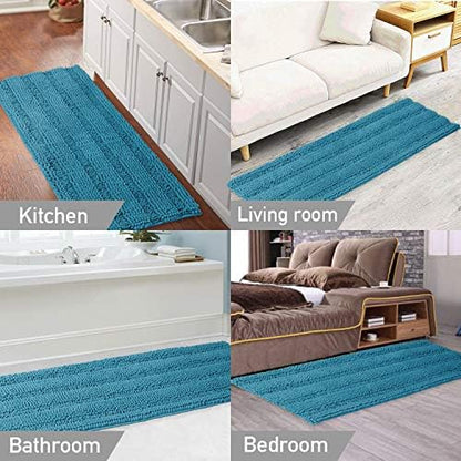 Turquoize Non-Slip Bath Mat Oversize Bathroom Rug Shag Shower Mat Ultra Soft & Water Absorbent Bath Rug for Bathroom/Kitchen Washable Rug, Perfect for Doormats, Tub, Size 59" X 20", Turquoise Blue