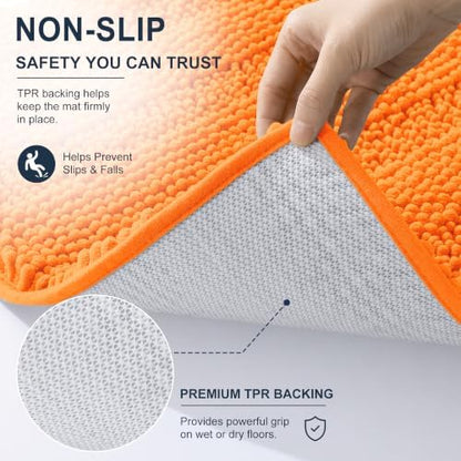 Smiry Thick Small Chenille Bathroom Rugs 24x16, Absorbent Bath Mat, Orange