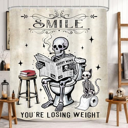 Halloween Skull Spooky Cat Skeleton Gothic Cool Bathroom Shower Curtain Set