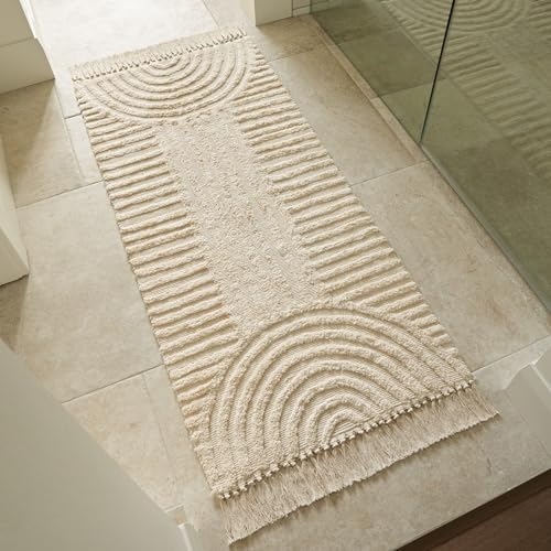 KIBAGA Boho Bathroom Rug with Tassels - Soft Non-Slip Cotton Mat, 2x4.3 ft