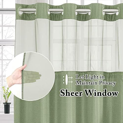 Gibelle No Hook Cloth Green Shower Curtain with Liner, 72x74