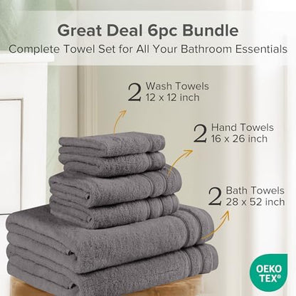 Comfort Spaces 6 Pc Towel Set, 100% Cotton Zero Twist, Dark Grey