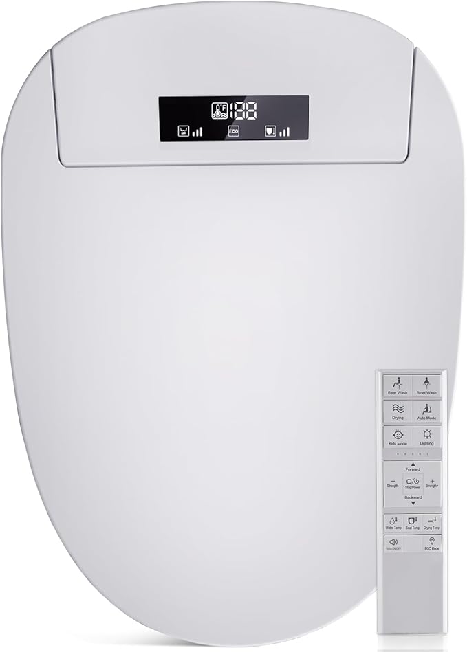 Bidet Toilet Seat with Adjustable Heated Seat & Water, Air Dryer, Quiet Close Lid, Wireless Remote - Electric Bidet Seat 201SP (Elongated)