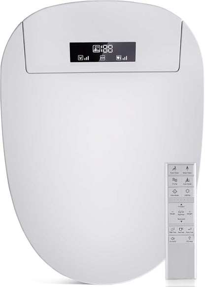 Bidet Toilet Seat with Adjustable Heated Seat & Water, Air Dryer, Quiet Close Lid, Wireless Remote - Electric Bidet Seat 201SP (Elongated)