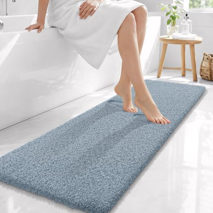OLANLY Microfiber Bathroom Runner Rugs 59x20, Soft Bath Mat, Airy Blue