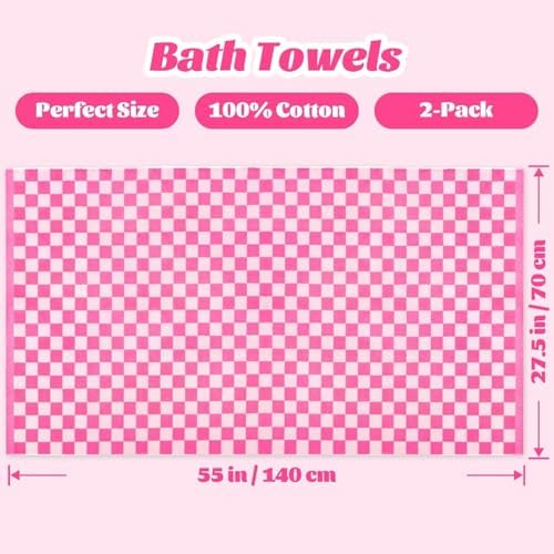 Jacquotha Hot-Pink Checkered Cotton Bath Towels Set of 2