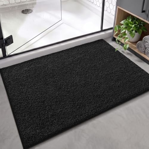 Color&Geometry Small Bath Mats for Bathroom Non Slip, 16"x24" Pure Black